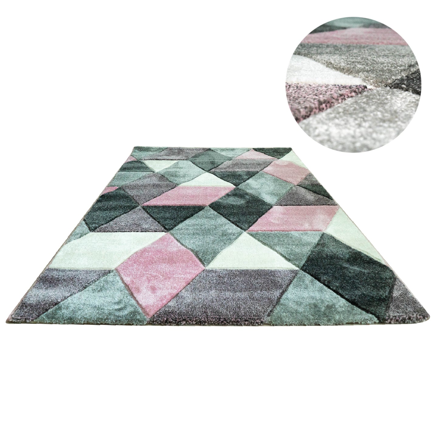 Covor model geometric roz,mov,gri
