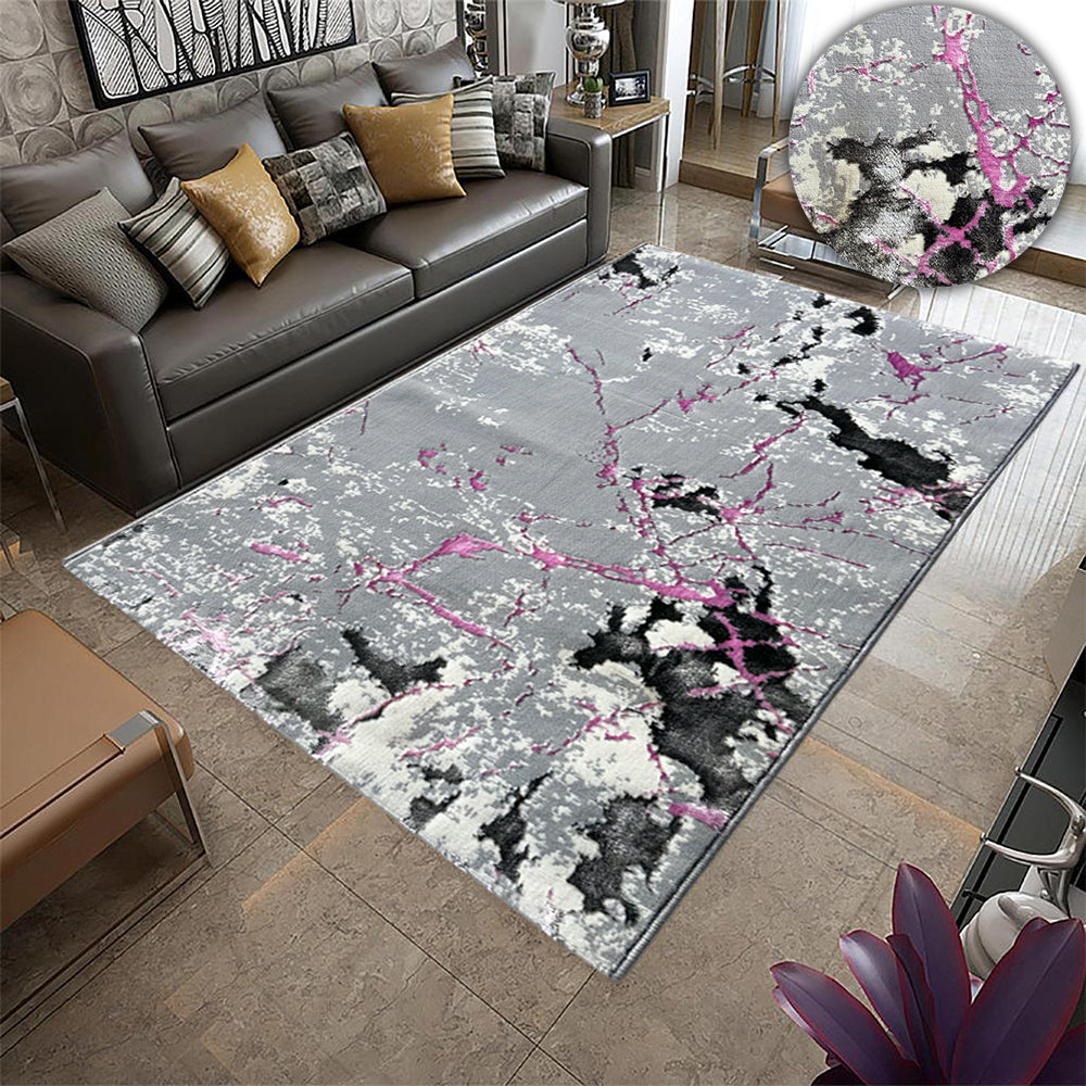 Covor Fir Scurt model Abstract Roze Gri Crem