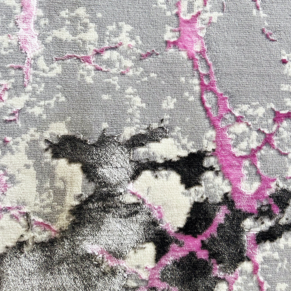 Covor Fir Scurt model Abstract Roze Gri Crem