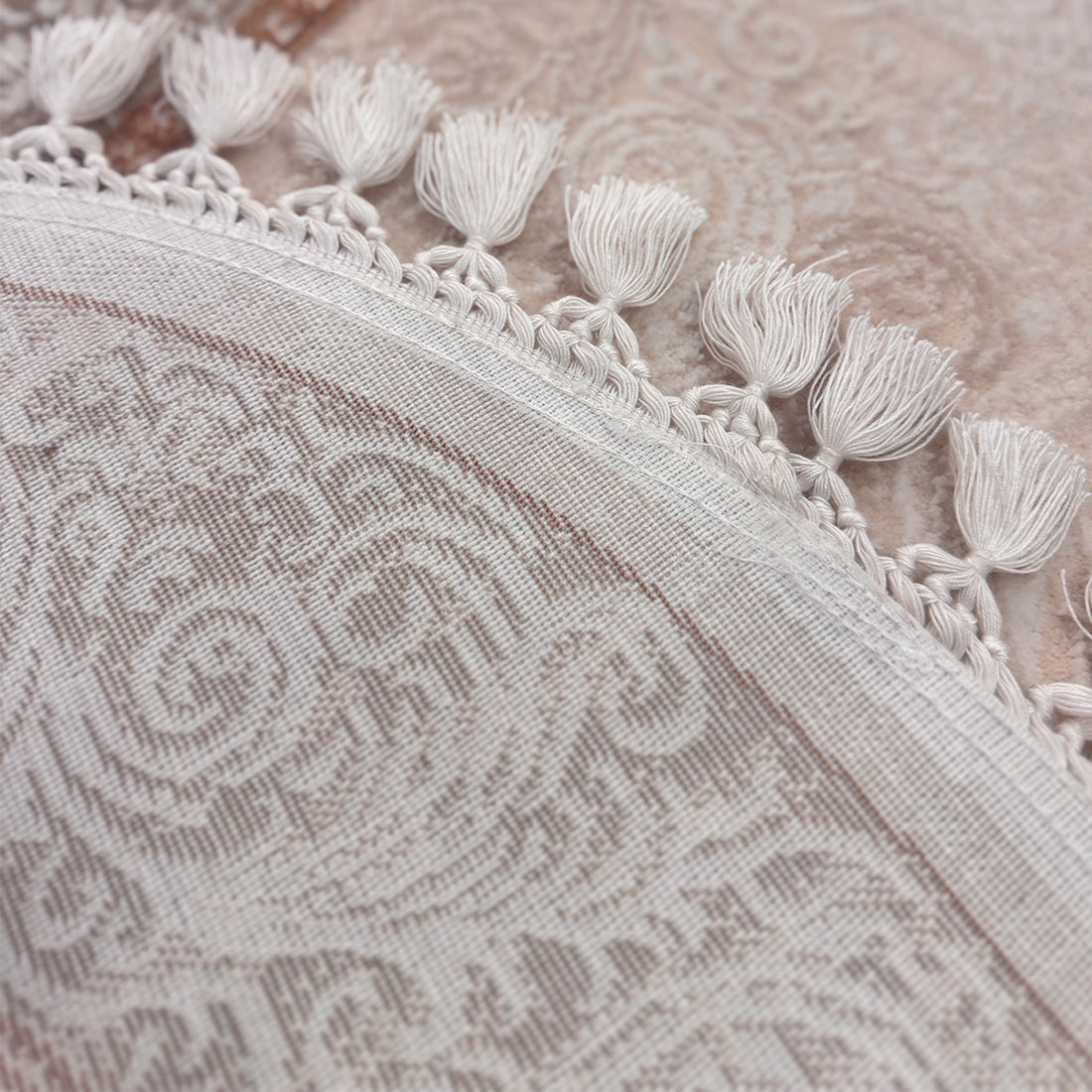 Covor oval Deluxe cu Franjuri Crem, Bej, Maro