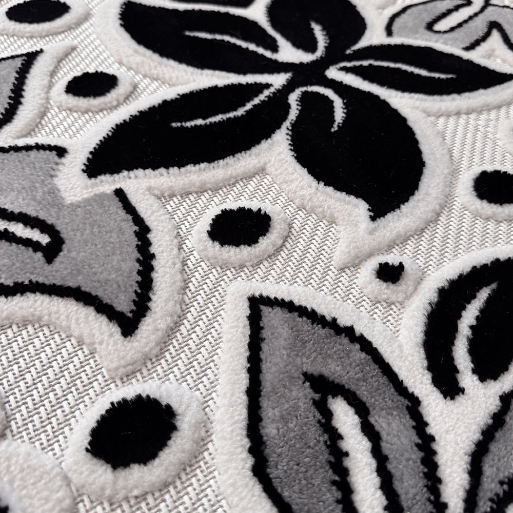 Covor rotund floral Gri Negru Crem 3D