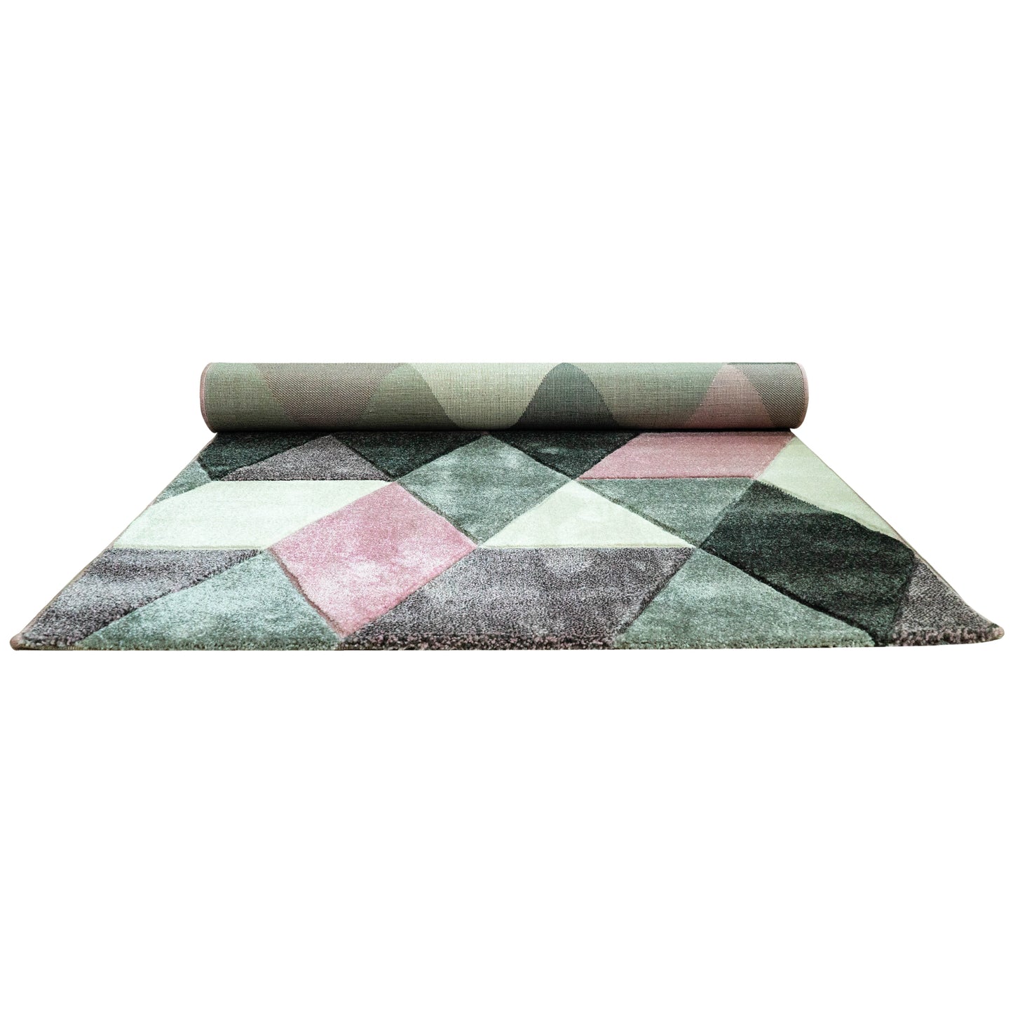 Covor model geometric roz,mov,gri