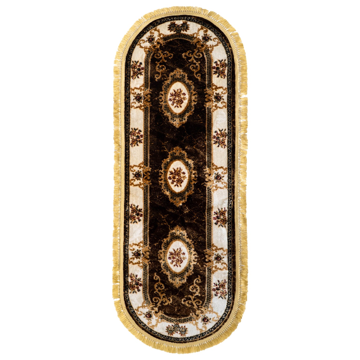Set 3 piese cu franjuri floral Maro și Crem