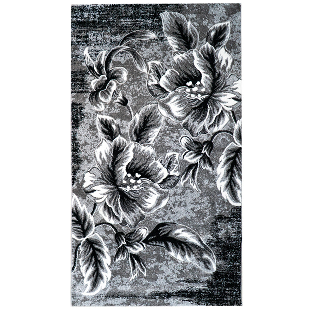 Covor Floral Gri, Negru, Crem