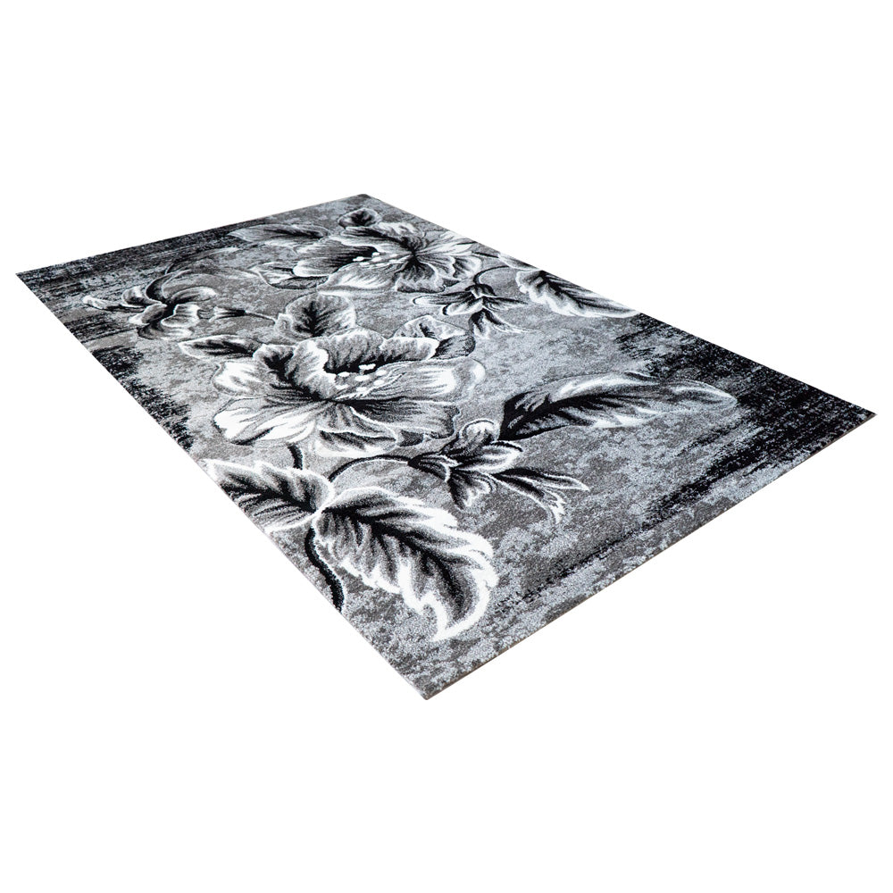 Covor Floral Gri, Negru, Crem