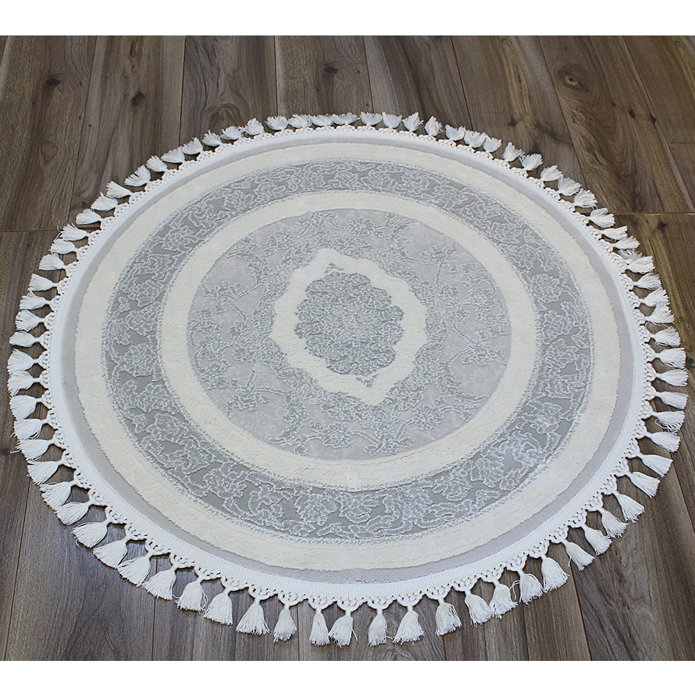 Covor Deluxe Gri Cu Franjuri Rotund Gri Preturi in functie de dimensiuni Cod DH336
