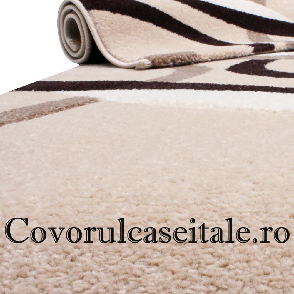 Set 3 Covoare Fir Scurt Crem, Maro/Bej