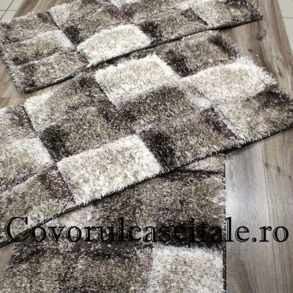 Set 3 Covoare 3D Matase Maro, Crem