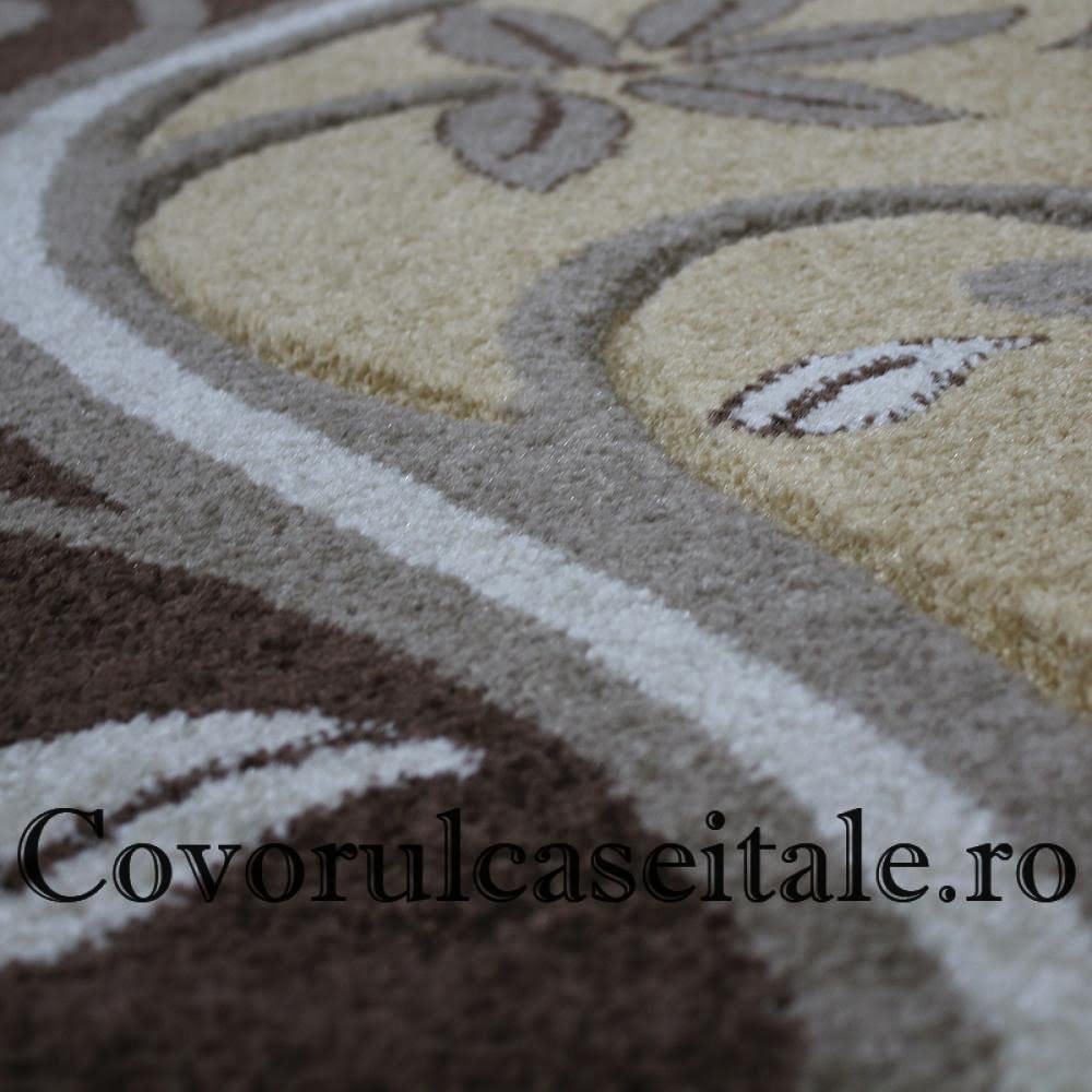 Covor Fir Scurt Floral Maro Bej Preturi in functie de dimensiuni cod 8868-M