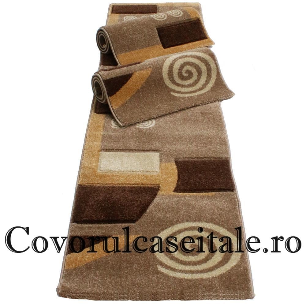Set 3 Covoare Fir Scurt Maro/Bej