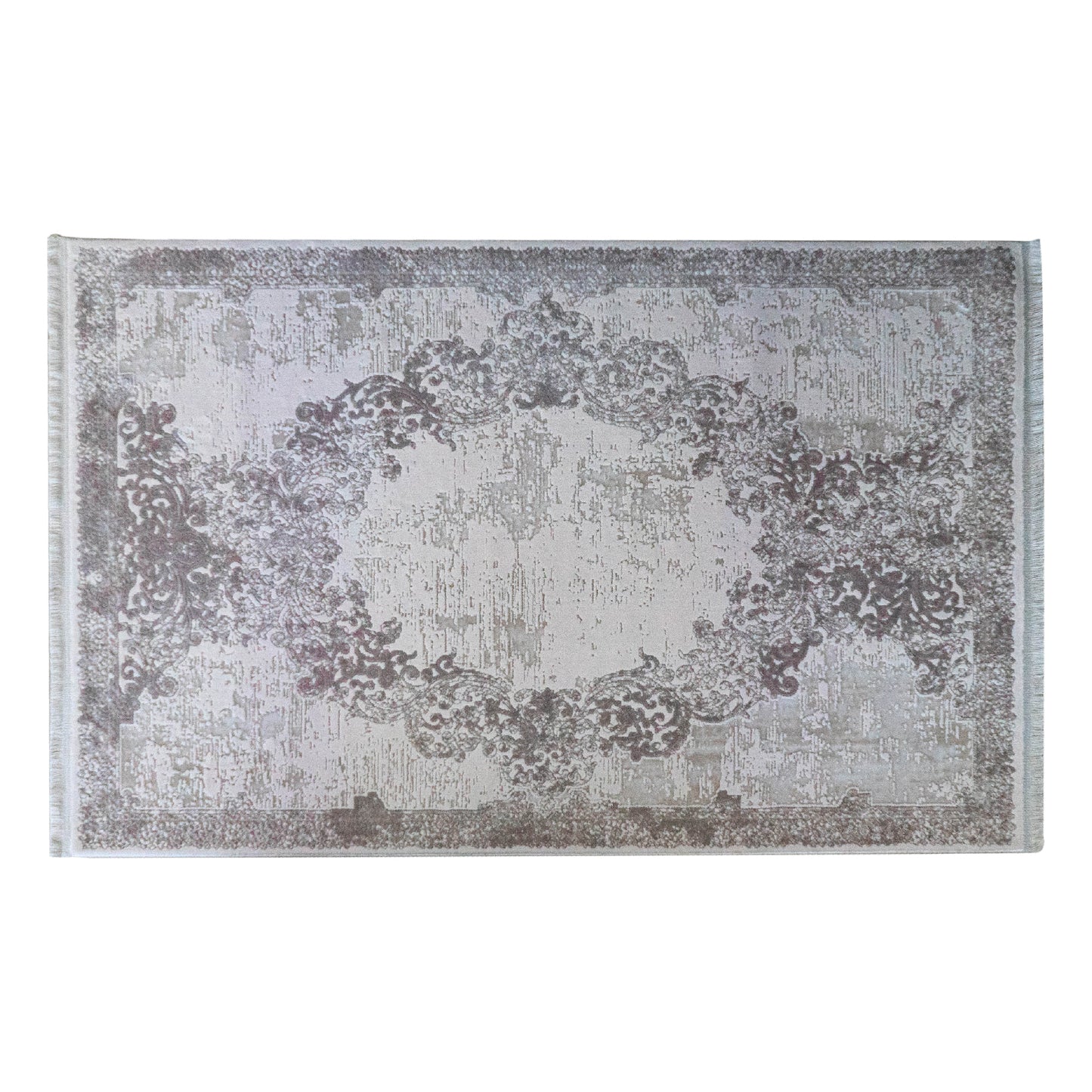 Covor acrilic baroc cu franjuri , crem, bej