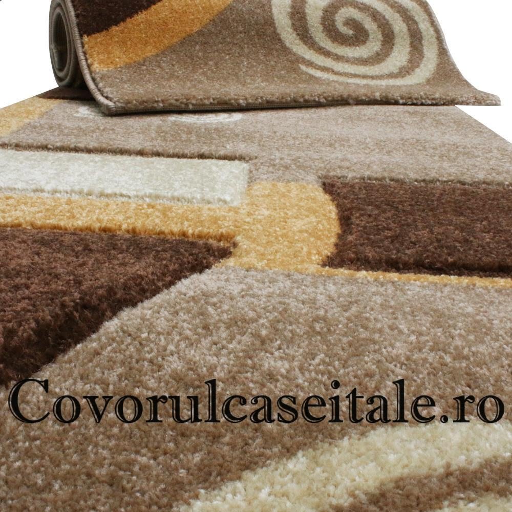 Set 3 Covoare Fir Scurt Maro/Bej