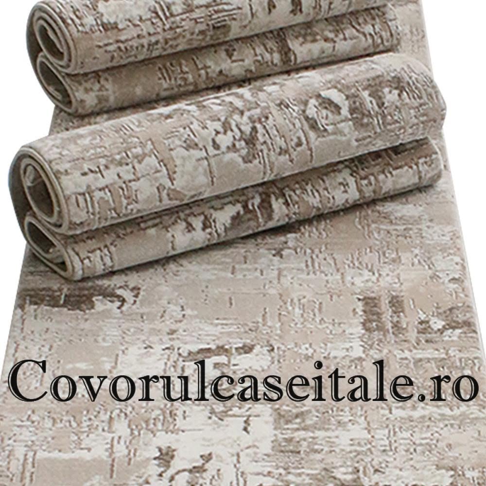 Set 3 Covoare Acrilice Fir Scurt Maro, Crem