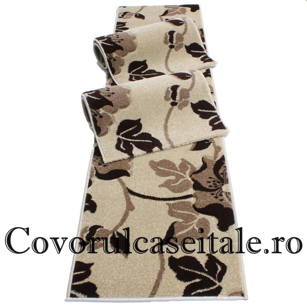 Set 3 Covoare Fir Scurt Crem/Maro