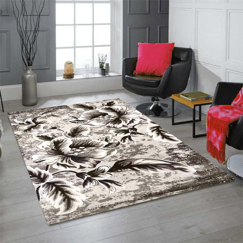 Covor Floral Fir Scurt Maro Bej