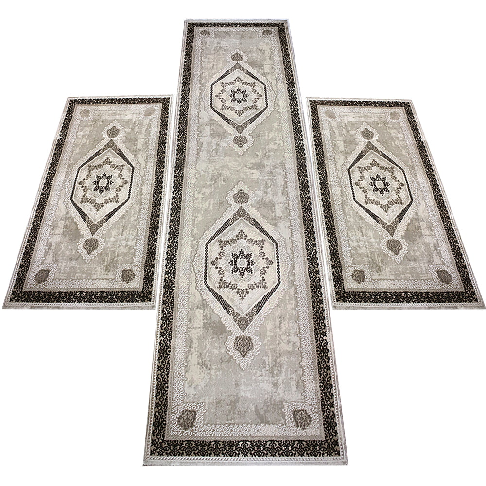 Set 3 Covoare Fir Scurt Bej, Maro, Gama SOFT TOUCH