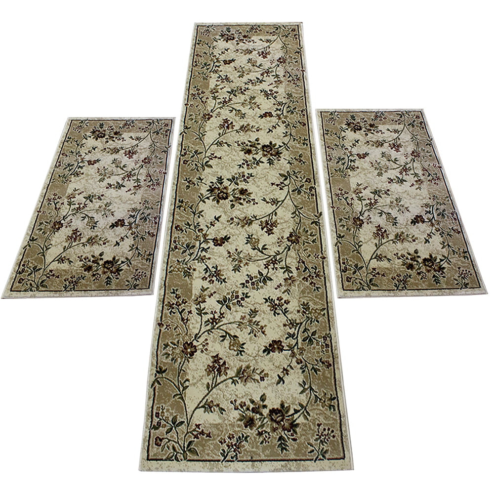 Set 3 Covoare Fir Scurt Floral