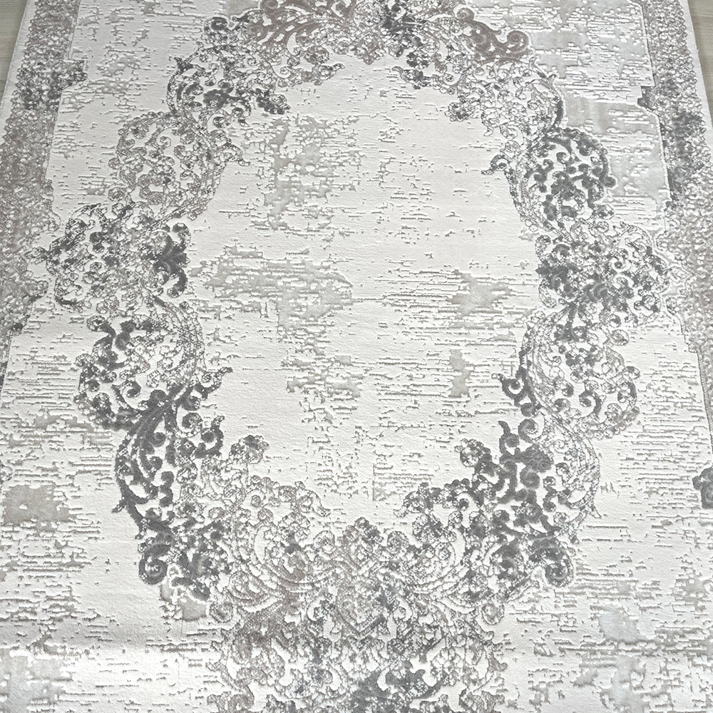 Covor Acrilic gri-crem cu Franjuri Preturi in functie de dimensiuni Cod 34435