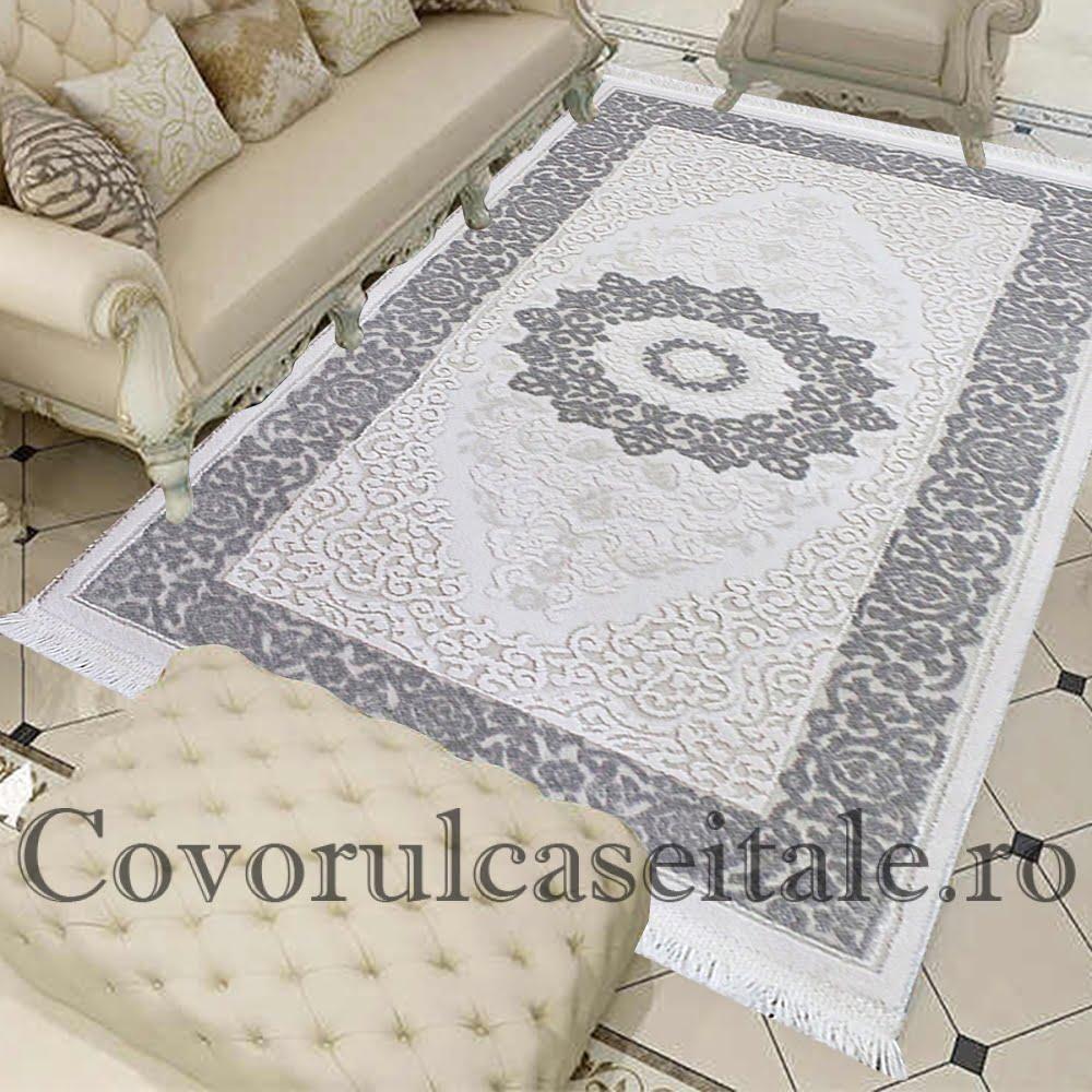 Covor Acrilic gri-alb cu Franjuri Preturi in functie de dimensiuni Cod 08341A-D