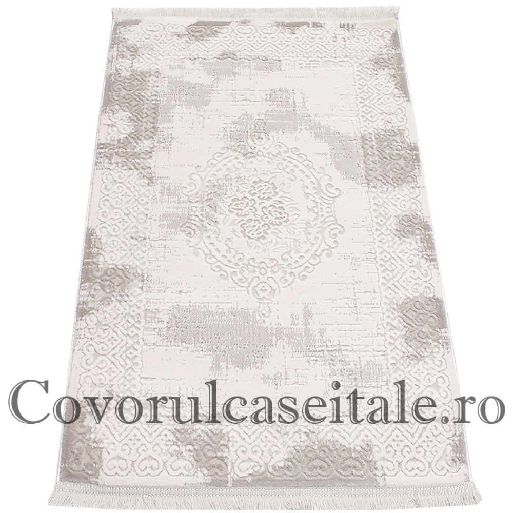 Covor Acrilic Baroc cu Franjuri bej- alb Cod 08357A