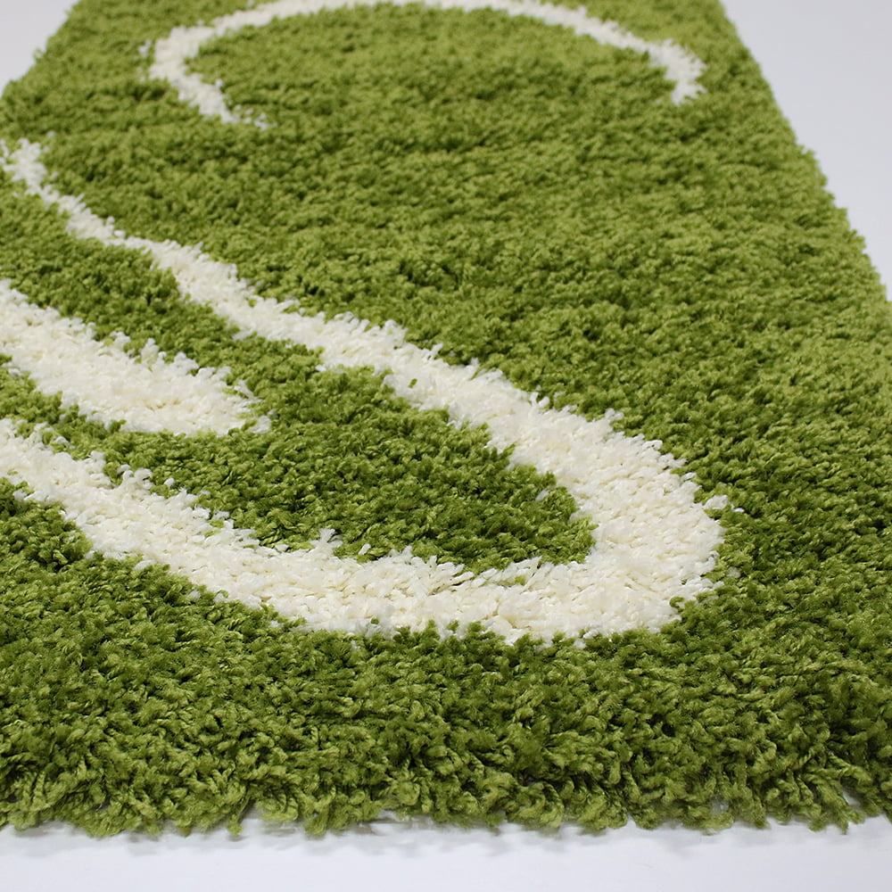 Set 3 Covoare Pufoase Shaggy Verde-Alb