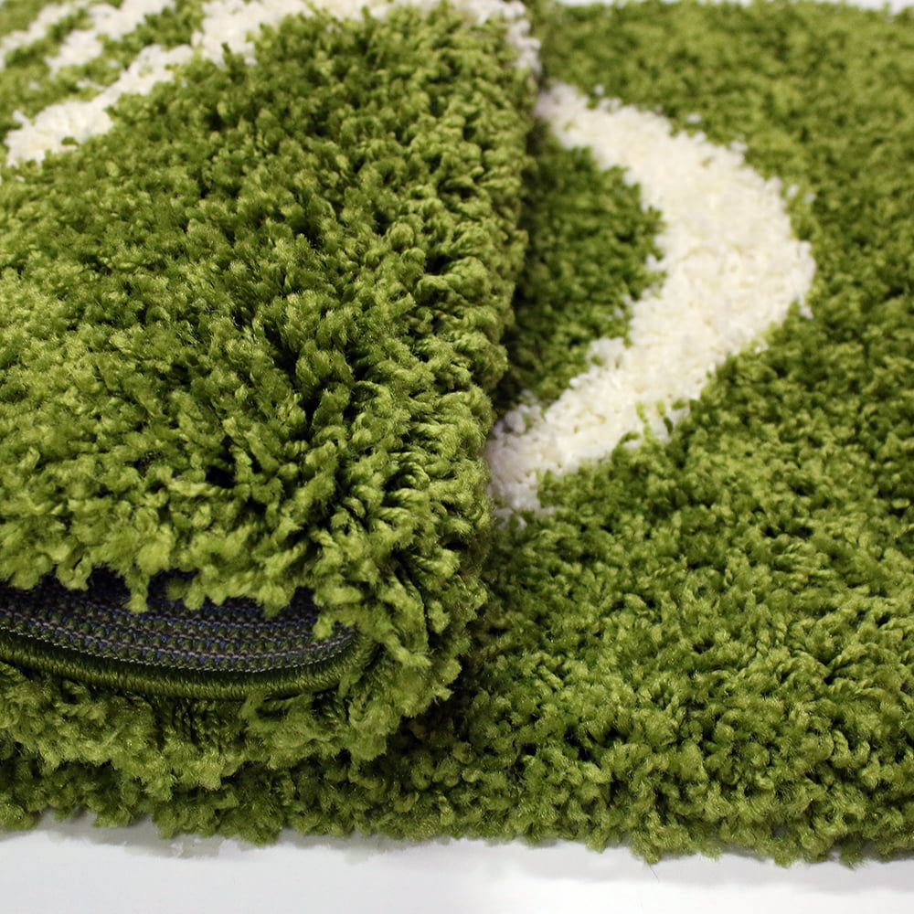 Set 3 Covoare Pufoase Shaggy Verde-Alb