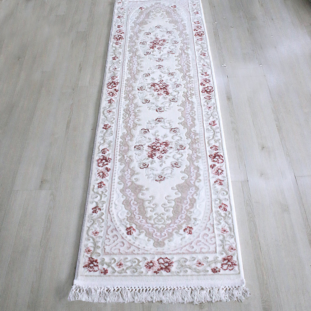 Set 3 Covoare cu Franjuri Roze Alb Crem