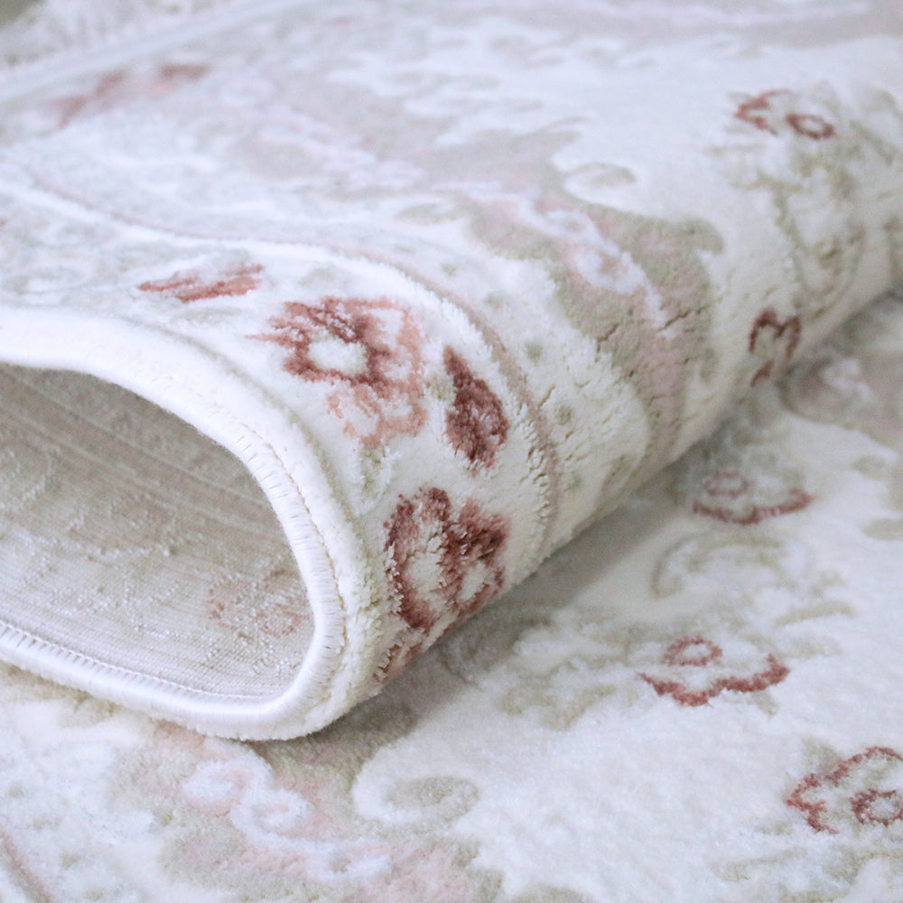 Set 3 Covoare cu Franjuri Roze Alb Crem