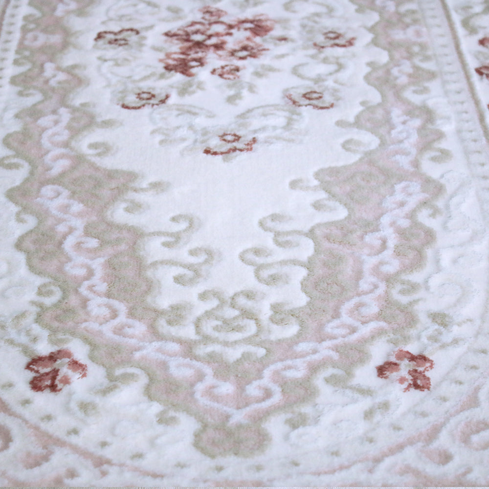 Set 3 Covoare cu Franjuri Roze Alb Crem