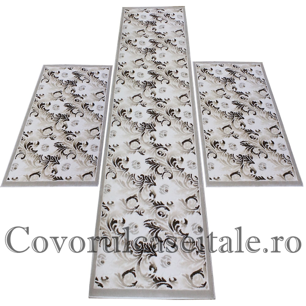Set 3 Covoare Fir Scurt Crem, Maro