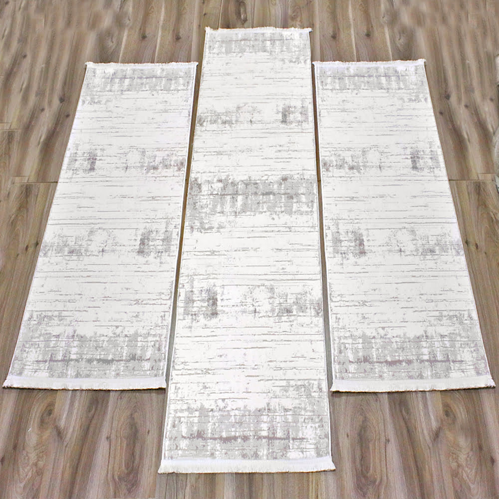 Set 3 Covoare Fir Scurt Acrilic Crem