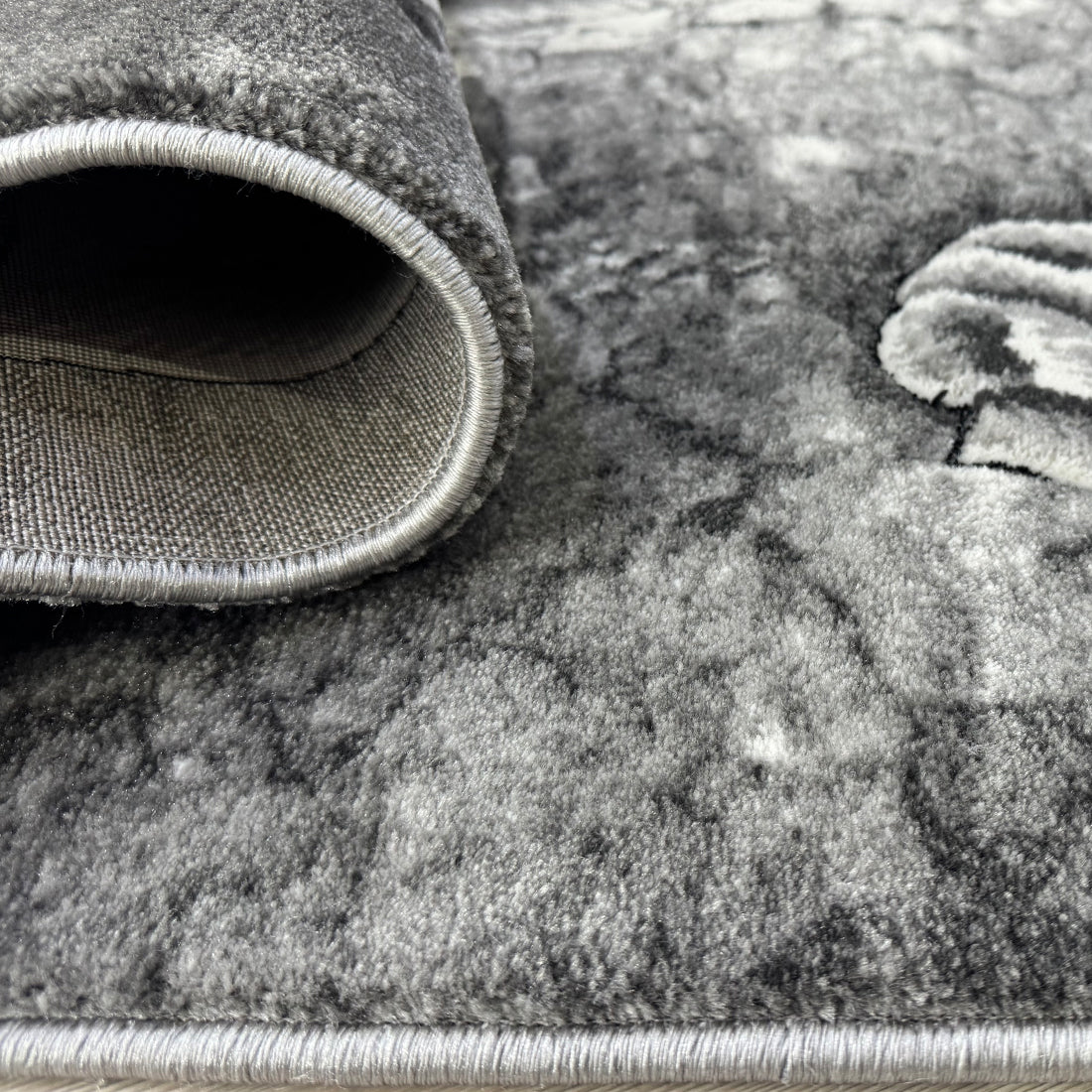 Covor Living model Floral, Gri, Crem, Alb Fir Scurt