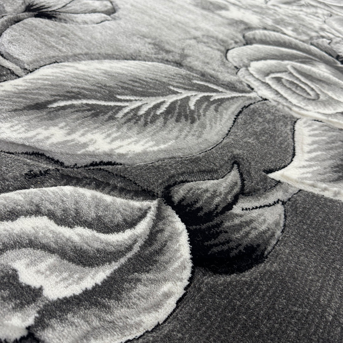 Covor Living model Floral, Gri, Crem, Alb Fir Scurt