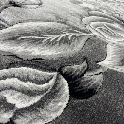 Covor Living model Floral, Gri, Crem, Alb Fir Scurt