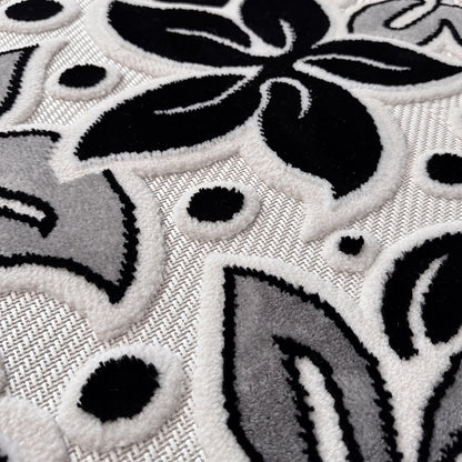 Covor rotund floral Gri Negru Crem 3D