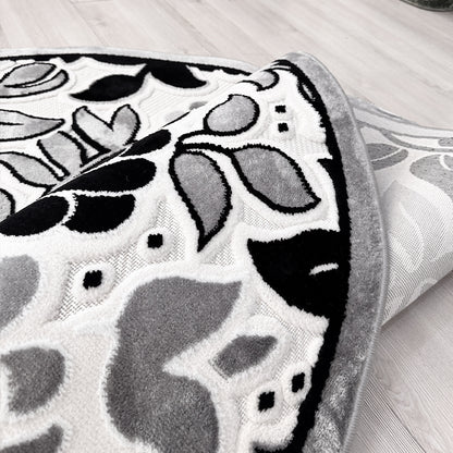 Covor rotund floral Gri Negru Crem 3D
