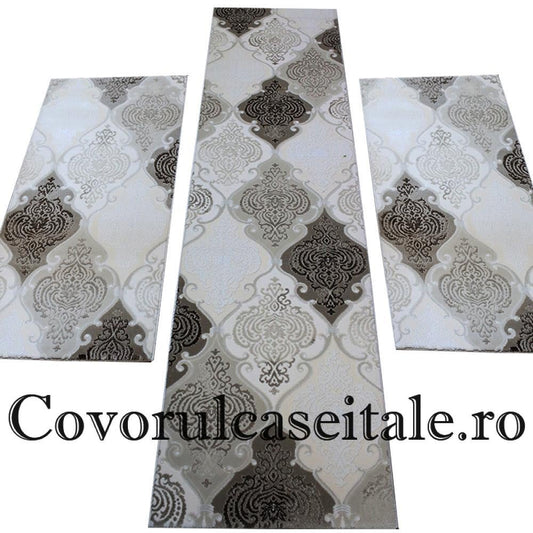 Set 3 Covoare Acrilic Maro, Crem